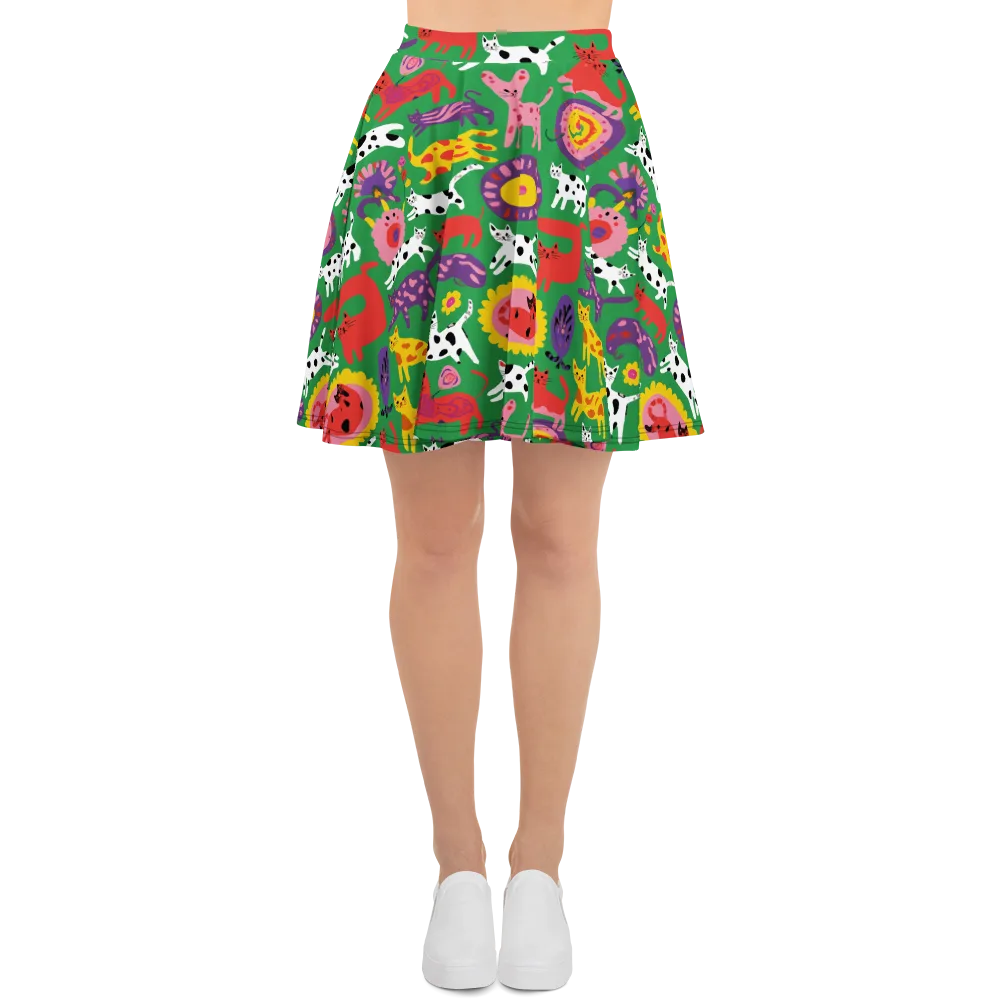 Chromatic Cat Parade on Skater Skirt — Front