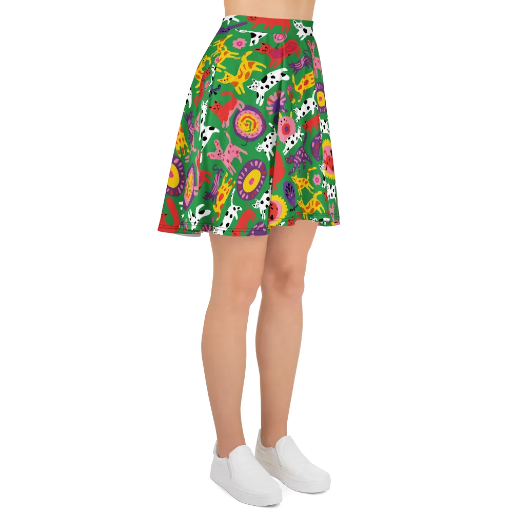 Chromatic Cat Parade on Skater Skirt — Right