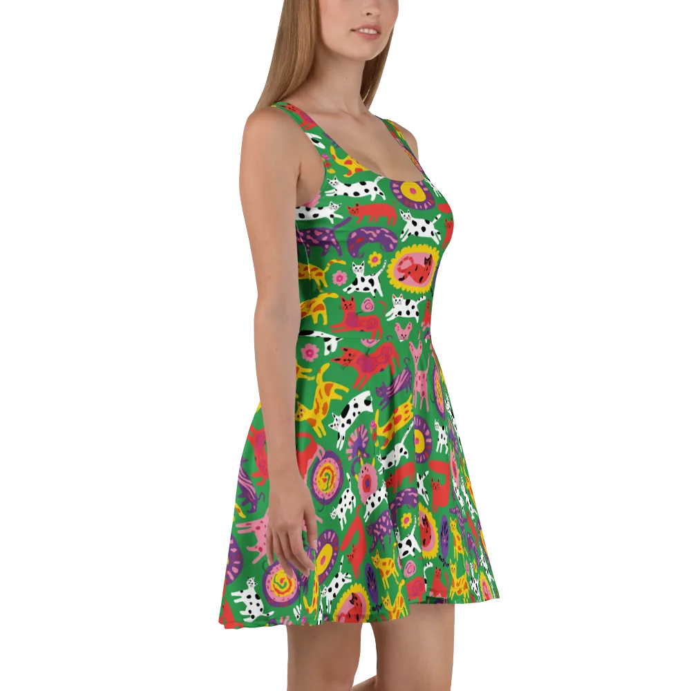 Chromatic Cat Parade on Skater Dress — Right