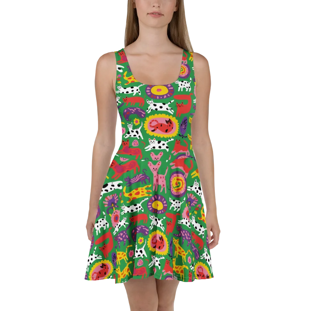 Chromatic Cat Parade on Skater Dress — Front