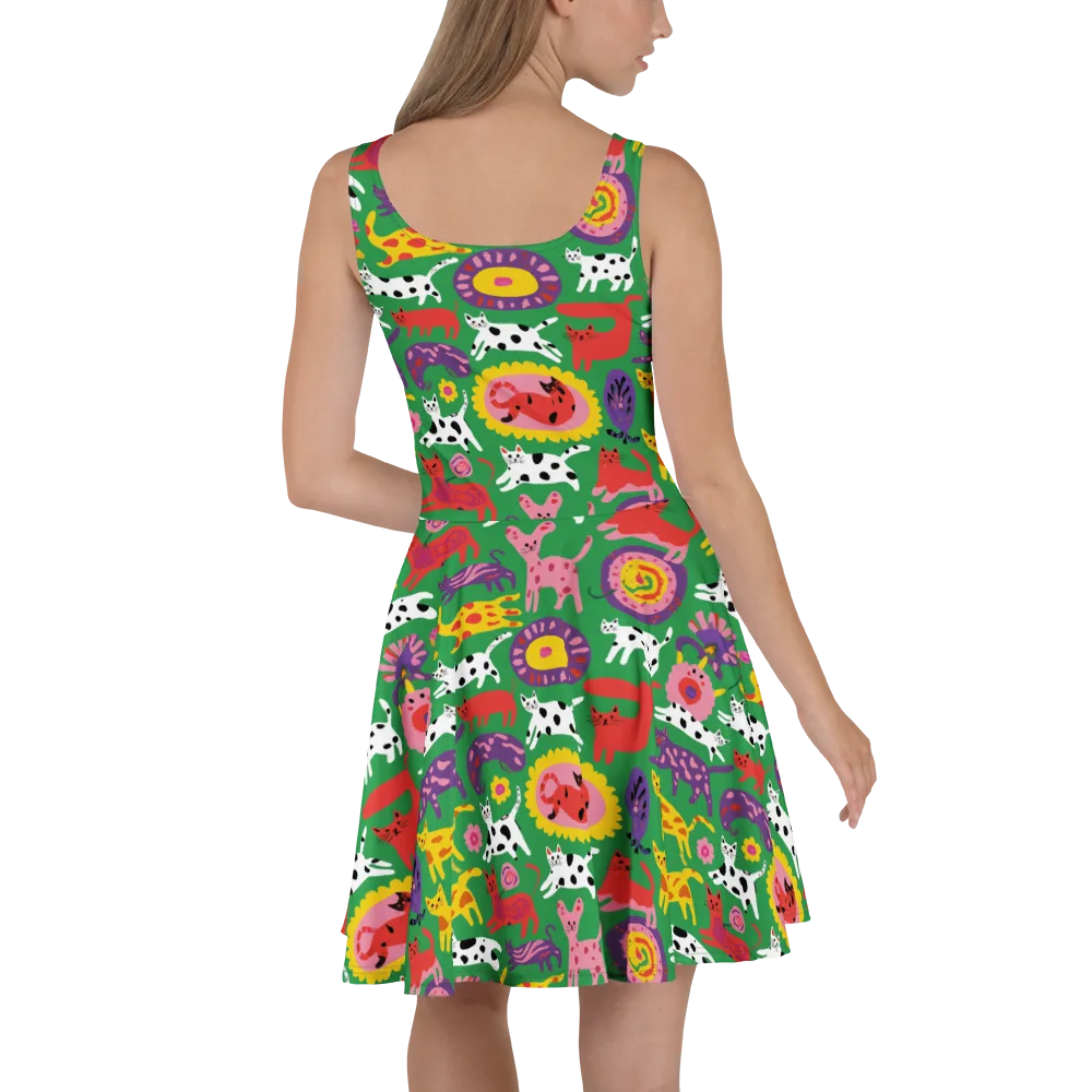 Chromatic Cat Parade on Skater Dress — Back