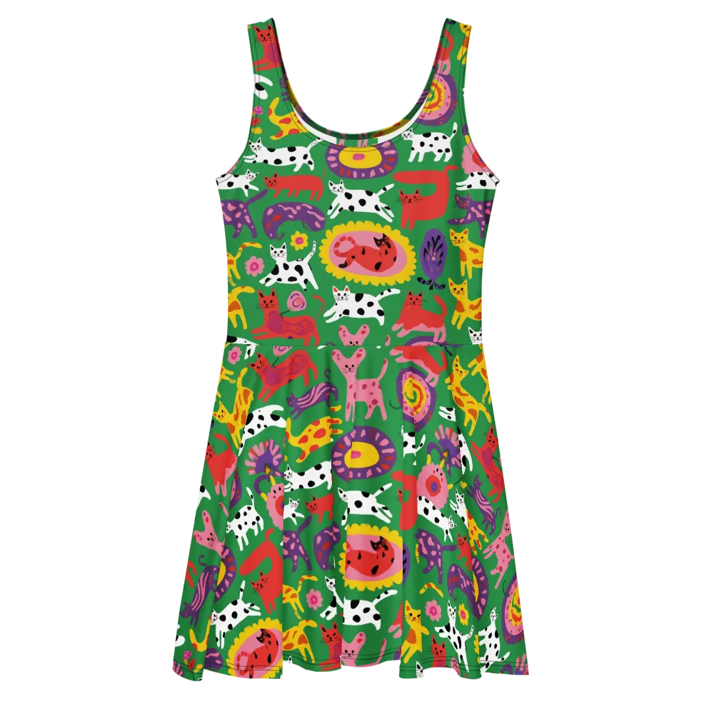 Chromatic Cat Parade on Skater Dress — Front