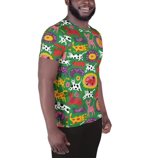 Chromatic Cat Parade on a Men's Athletic T-Shirt