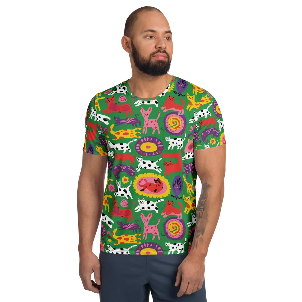 Chromatic Cat Parade on Men's Athletic T-Shirt — Front