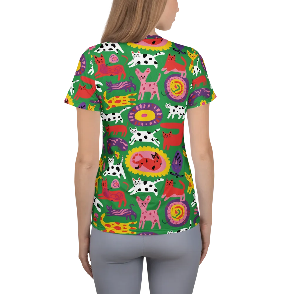 Chromatic Cat Parade on Women's Athletic T-Shirt — Back