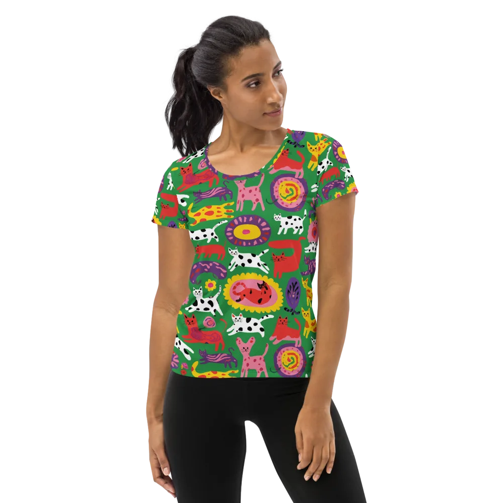 Chromatic Cat Parade on Women's Athletic T-Shirt — Front