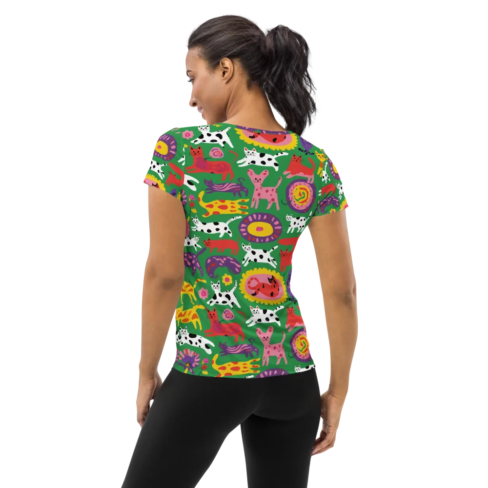 Chromatic Cat Parade on Women's Athletic T-Shirt — Back