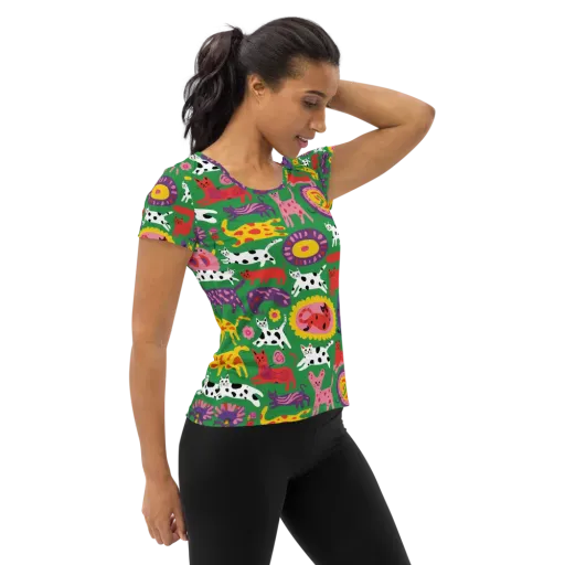 Chromatic Cat Parade on a Women's Athletic T-Shirt