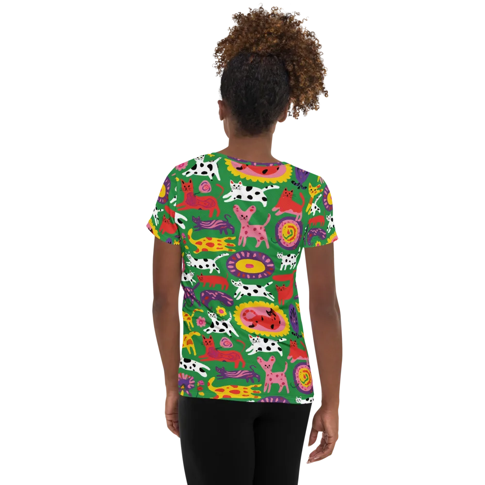 Chromatic Cat Parade on Women's Athletic T-Shirt — Back