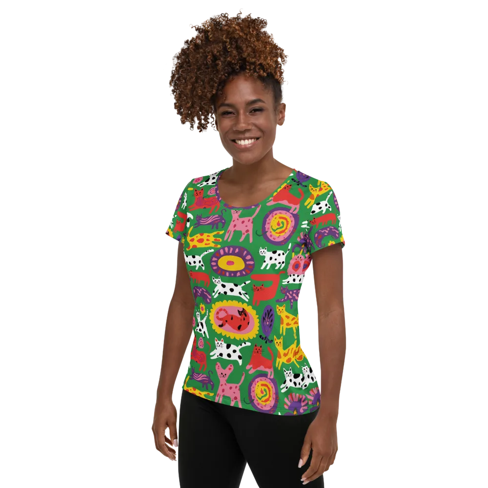 Chromatic Cat Parade on Women's Athletic T-Shirt — Left
