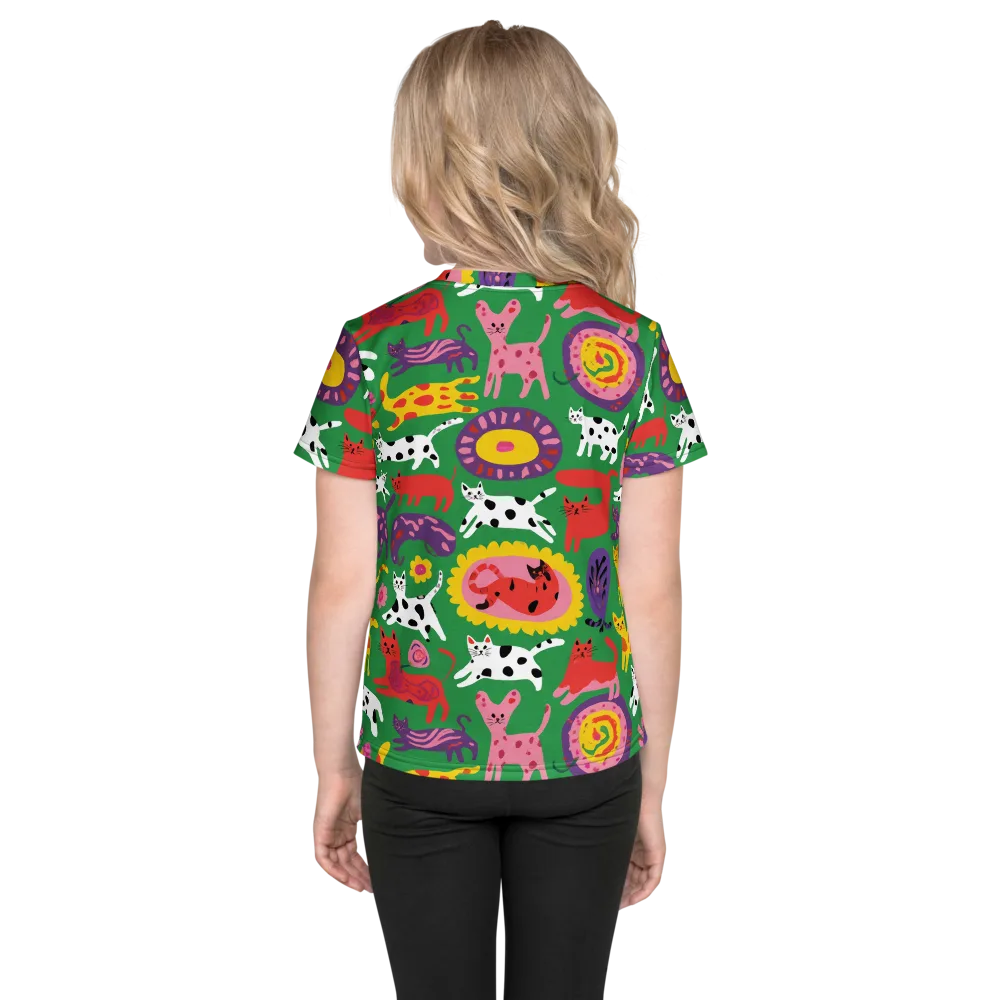 Chromatic Cat Parade on Kids Crew Neck T-Shirt — Back