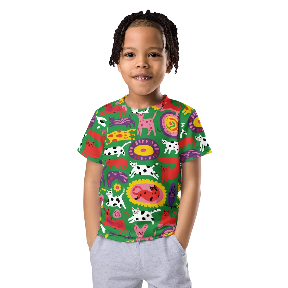 Chromatic Cat Parade on Kids Crew Neck T-Shirt — Front