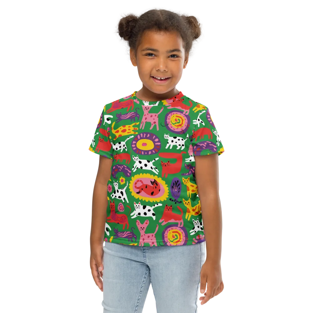 Chromatic Cat Parade on Kids Crew Neck T-Shirt — Front