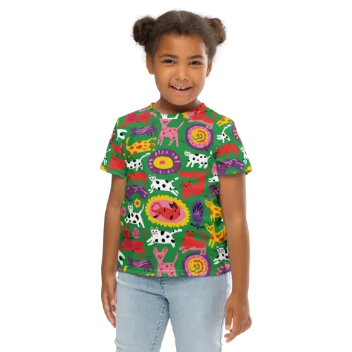 Chromatic Cat Parade on a Kids Crew Neck T-Shirt