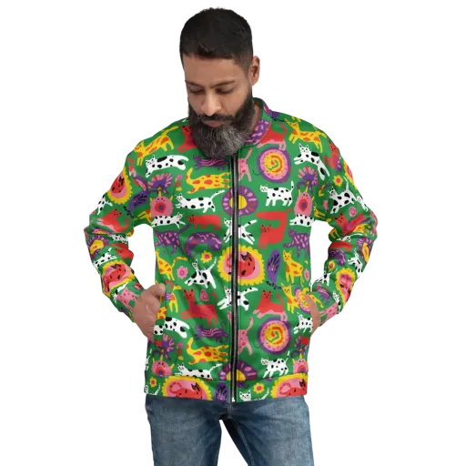 Chromatic Cat Parade on a Bomber Jacket