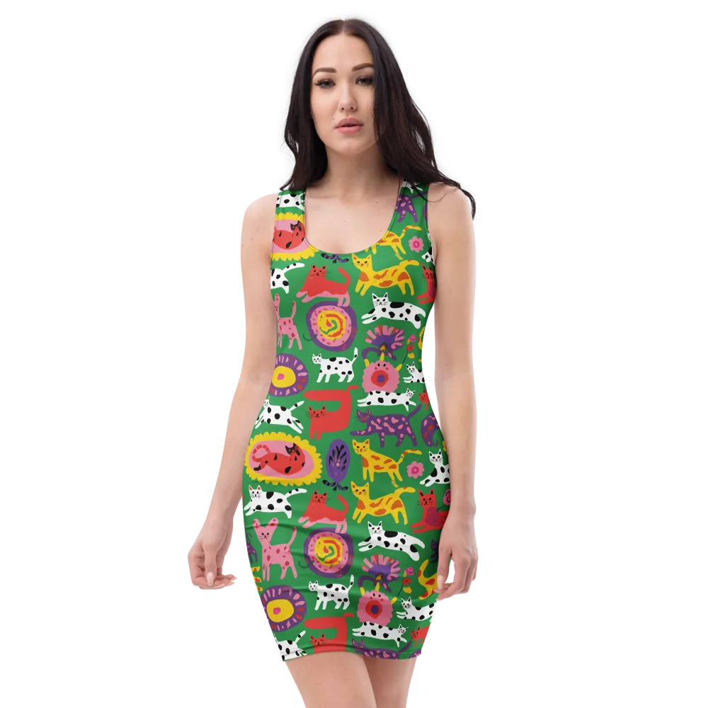 Chromatic Cat Parade on Bodycon Dress — Front