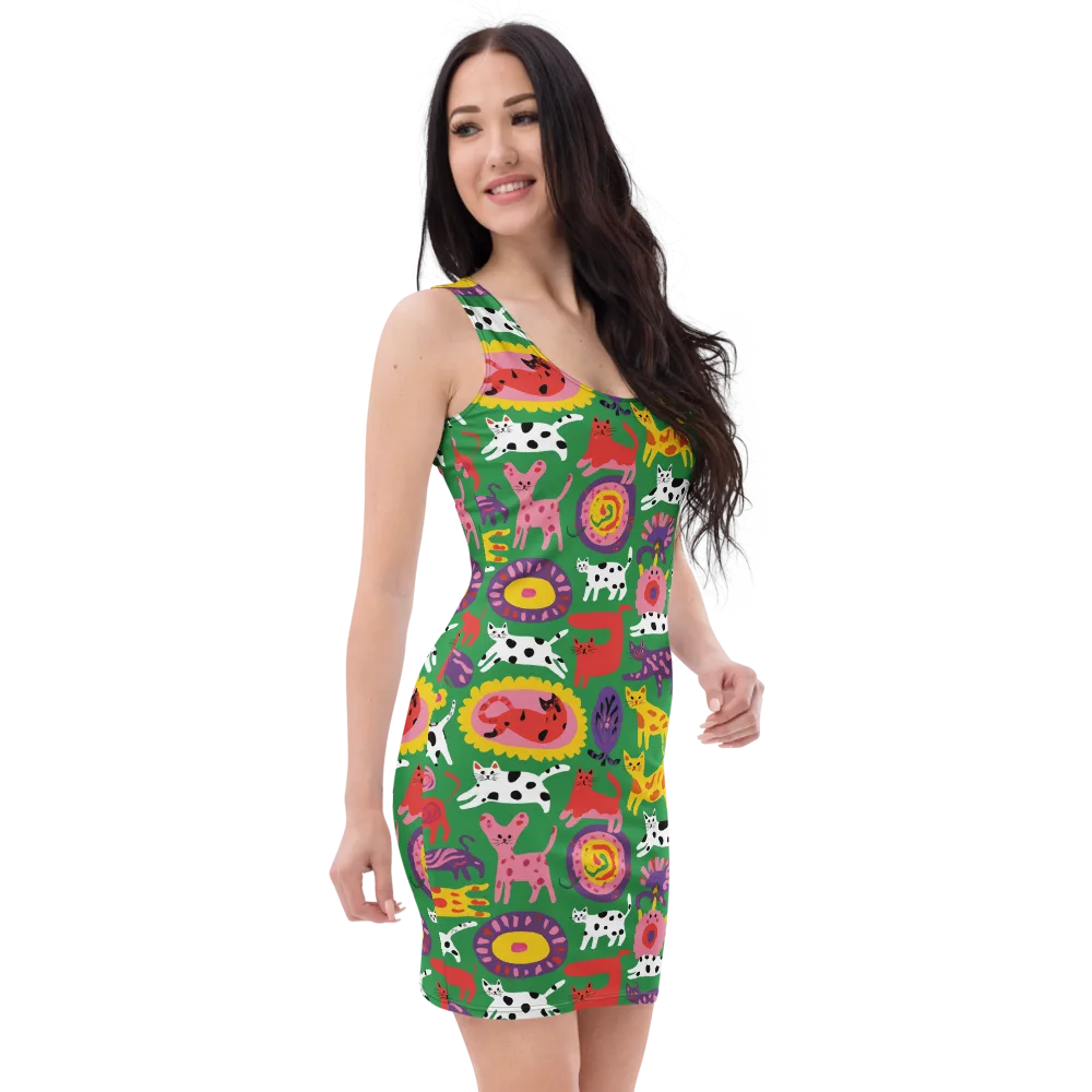 Chromatic Cat Parade on Bodycon Dress — Right Front