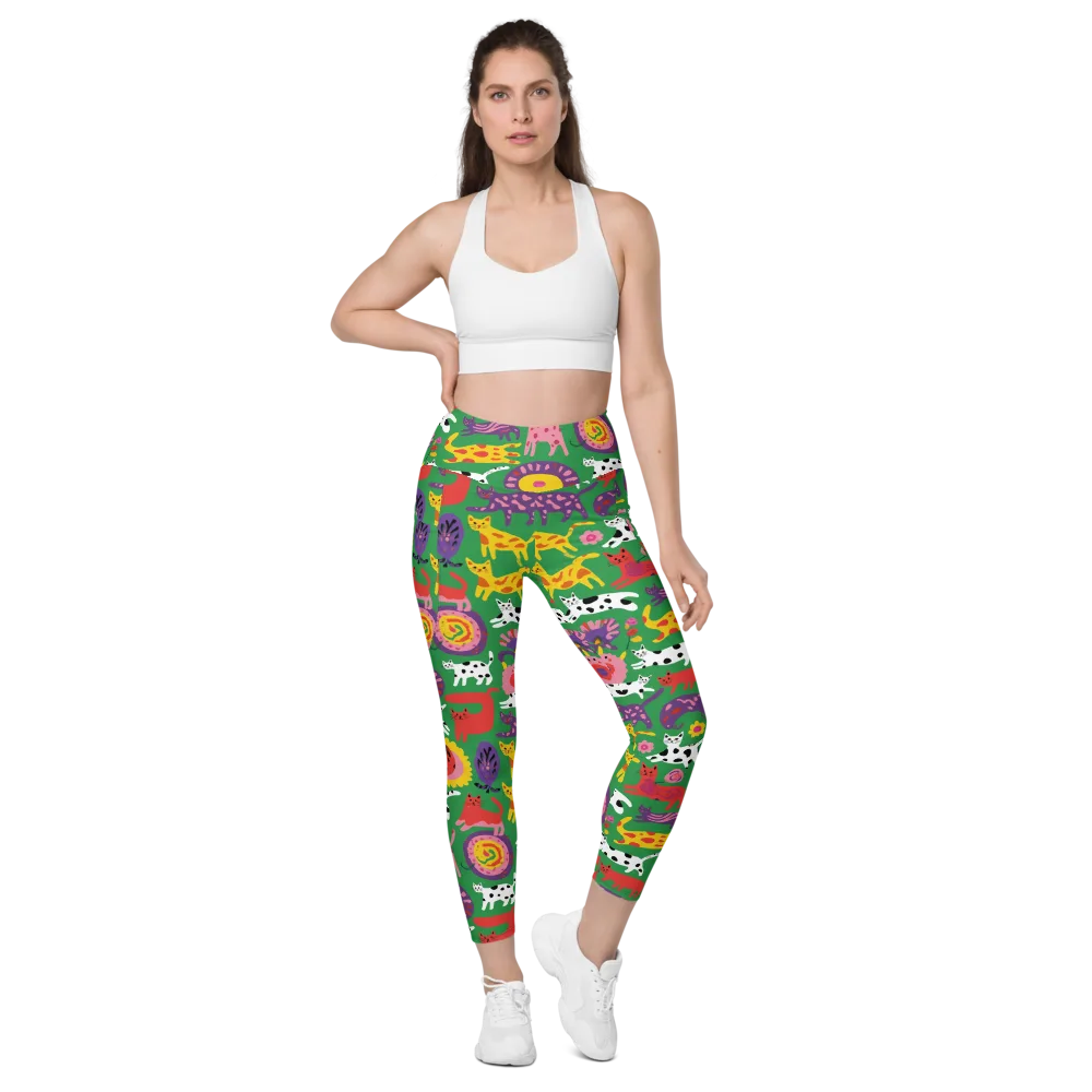 Chromatic Cat Parade on Leggings with Pockets — Front