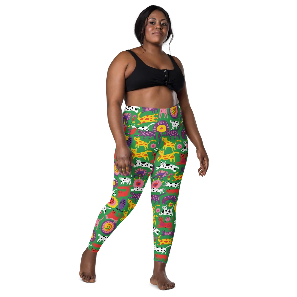 Chromatic Cat Parade on Leggings with Pockets — Front