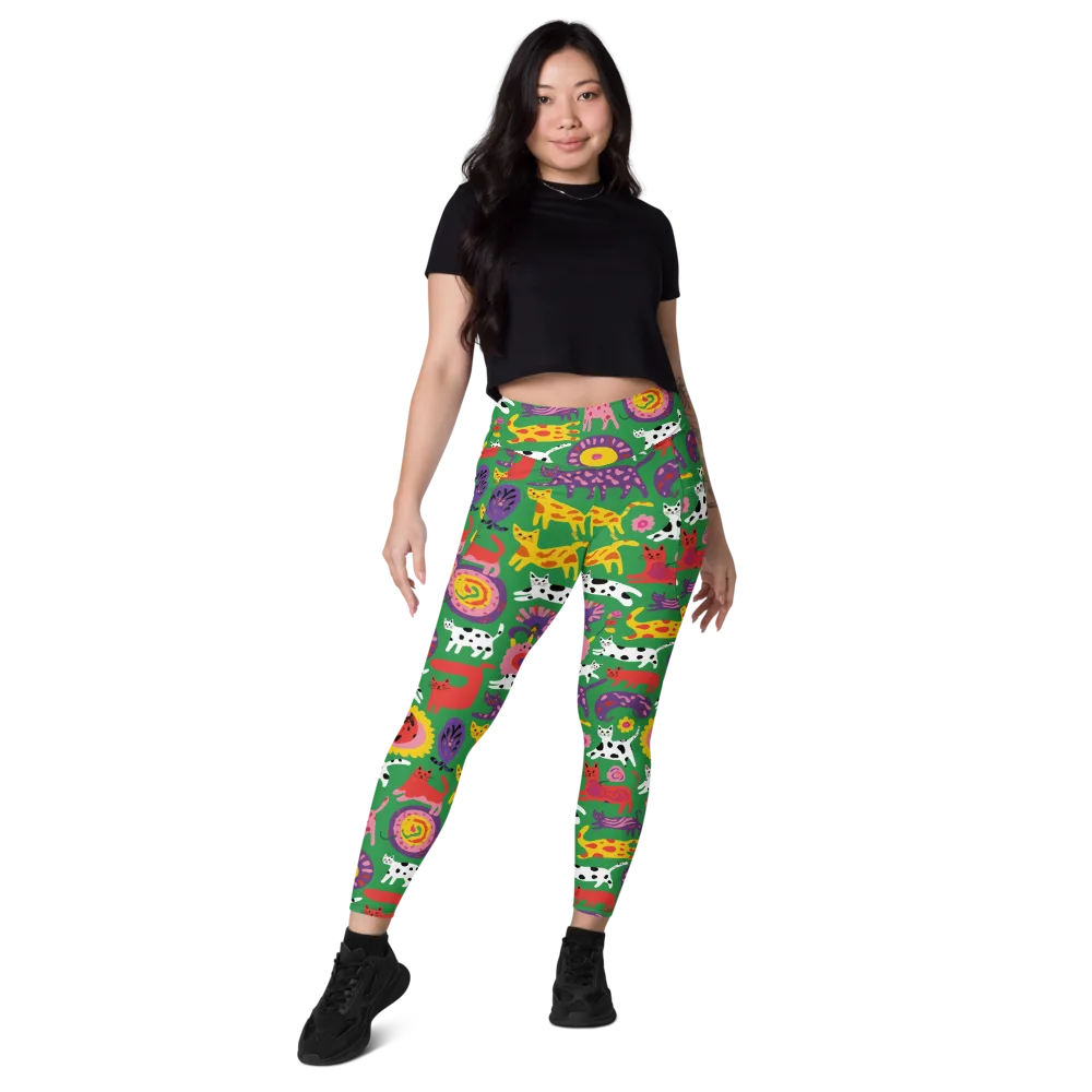 Chromatic Cat Parade on Leggings with Pockets — Front