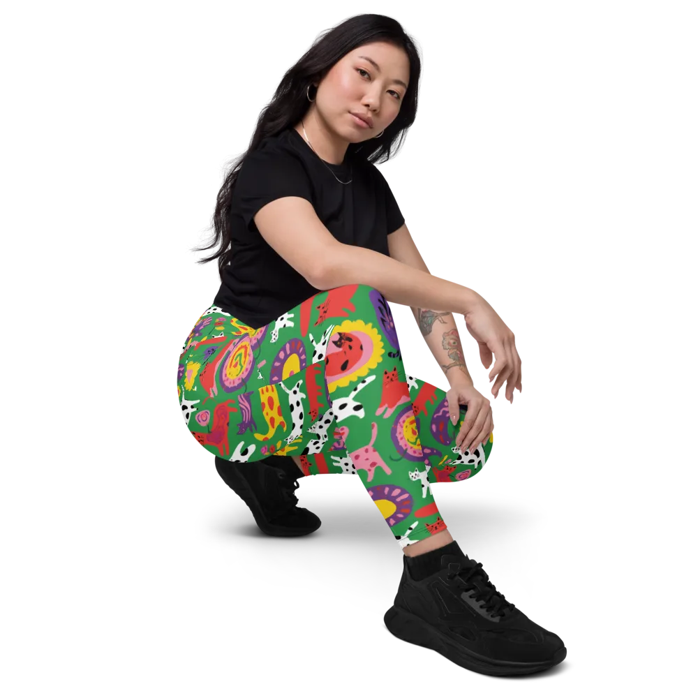 Chromatic Cat Parade on Leggings with Pockets — Right Front
