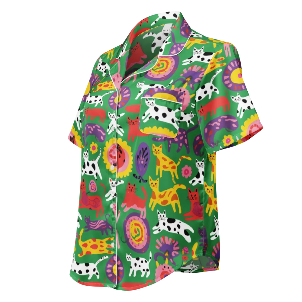 Chromatic Cat Parade on Women's Short Sleeve Pajama Top — Left Front
