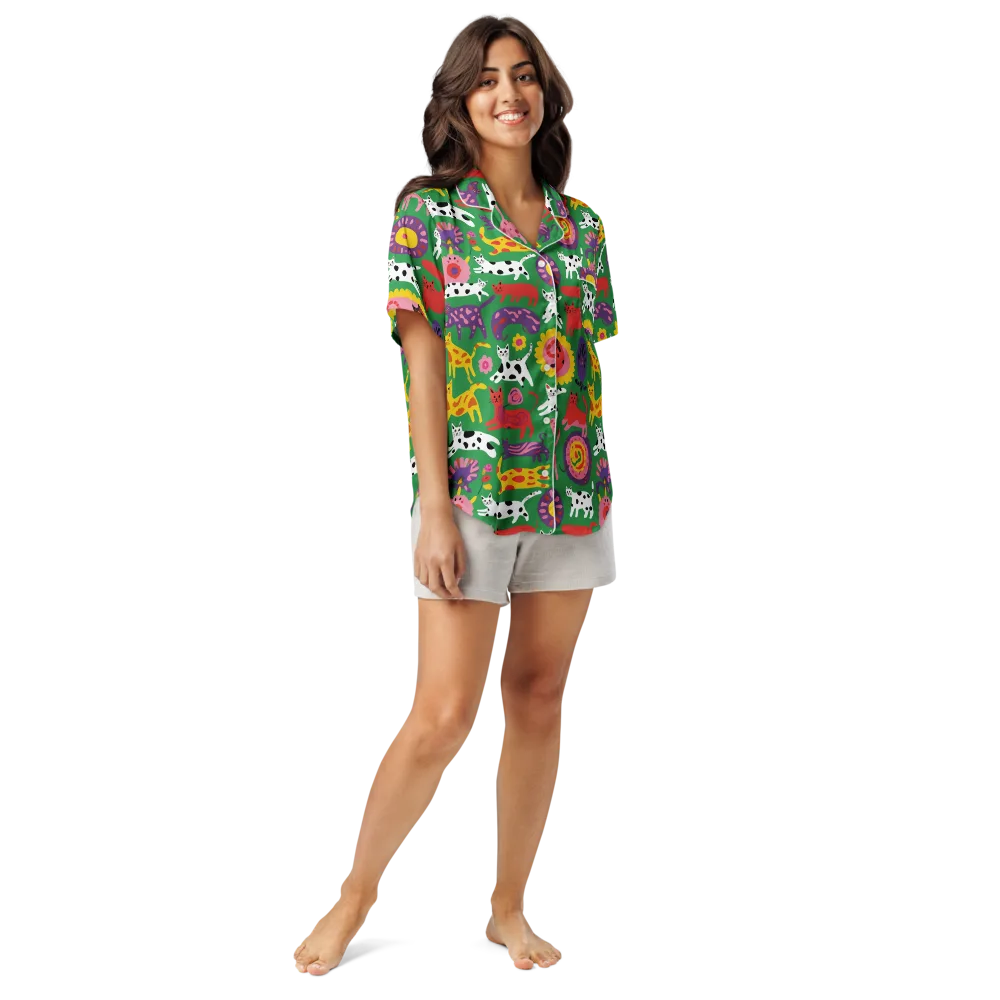Chromatic Cat Parade on Women's Short Sleeve Pajama Top — Front