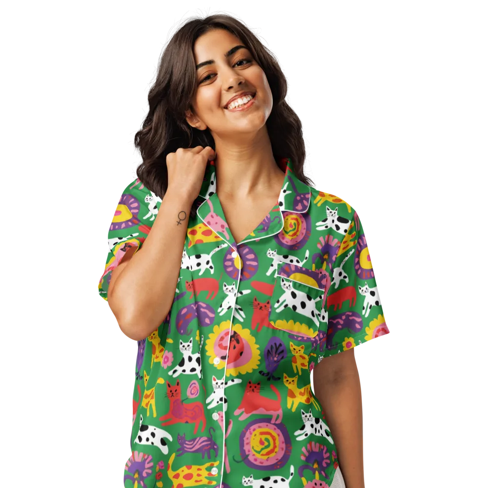 Chromatic Cat Parade on Women's Short Sleeve Pajama Top — Front