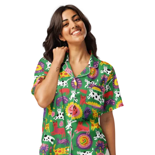 Chromatic Cat Parade on a Women's Short Sleeve Pajama Top