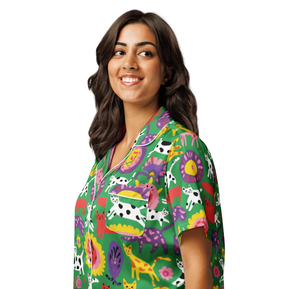 Chromatic Cat Parade on Women's Short Sleeve Pajama Top — Left Front