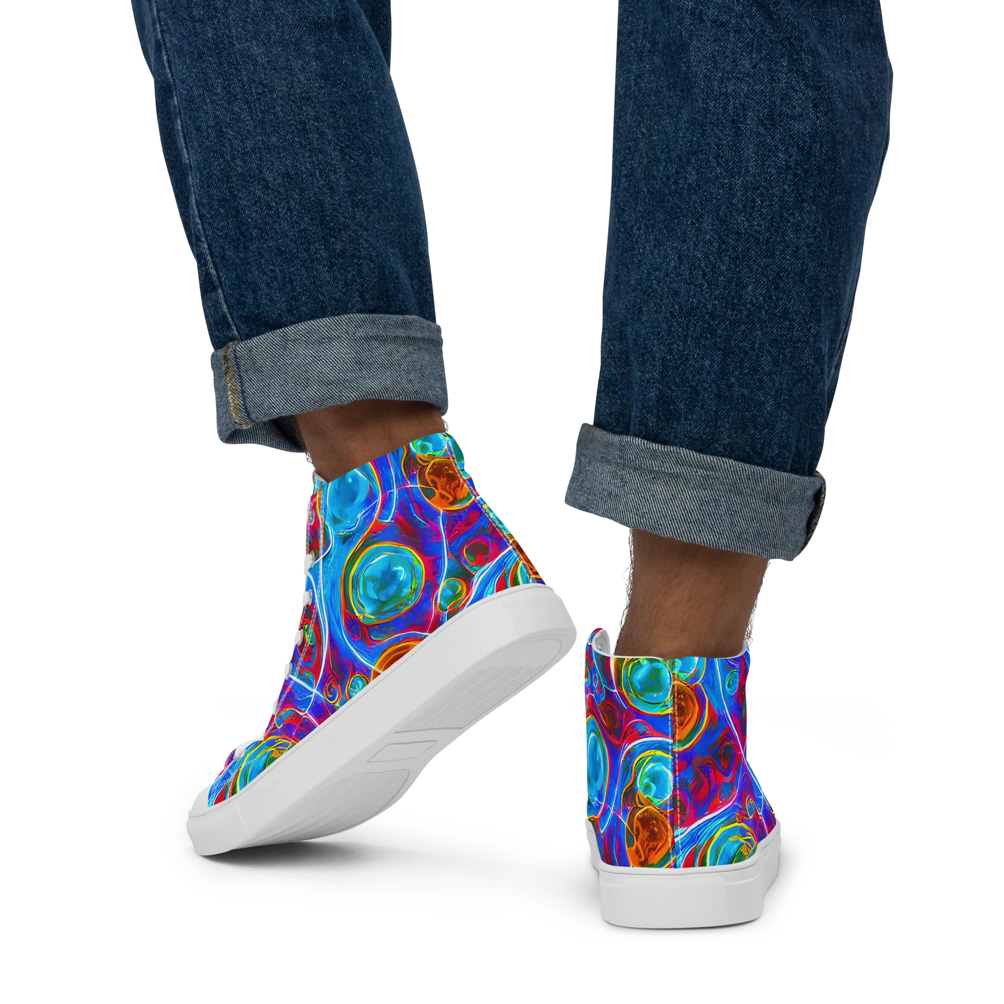 Jewel Nebula on Men's High Top Canvas Shoes — Back