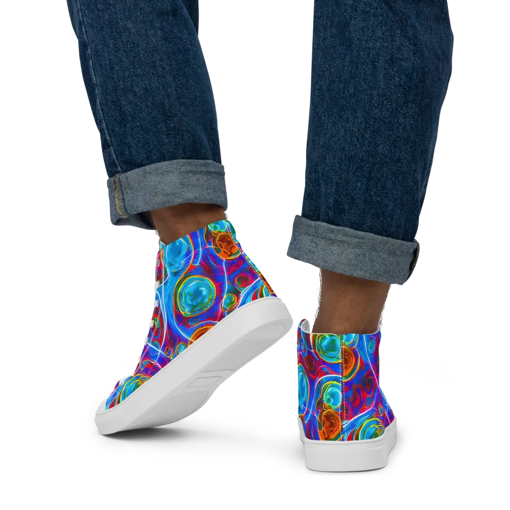 Jewel Nebula on Men's High Top Canvas Shoes — Back