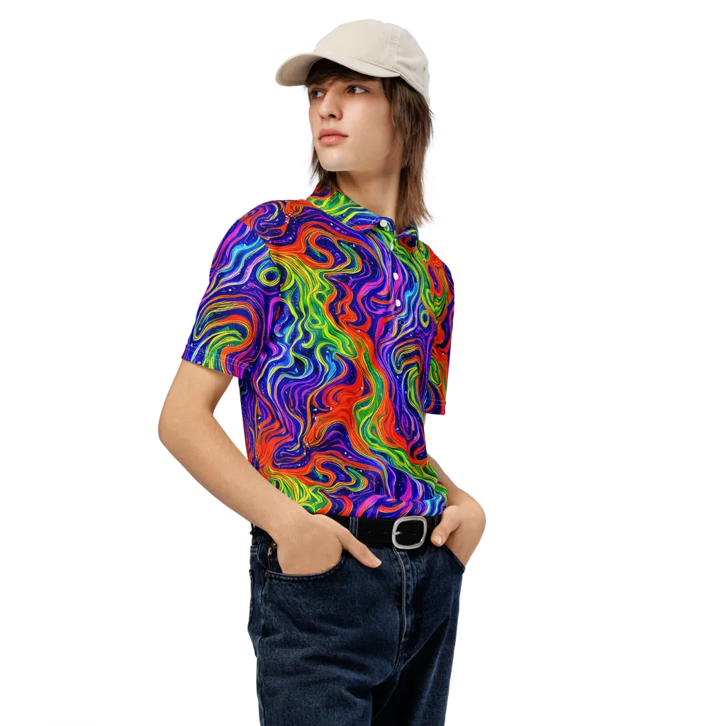 Kaleidoscope Tide on Men's Slim Fit Polo Shirt — Right Front