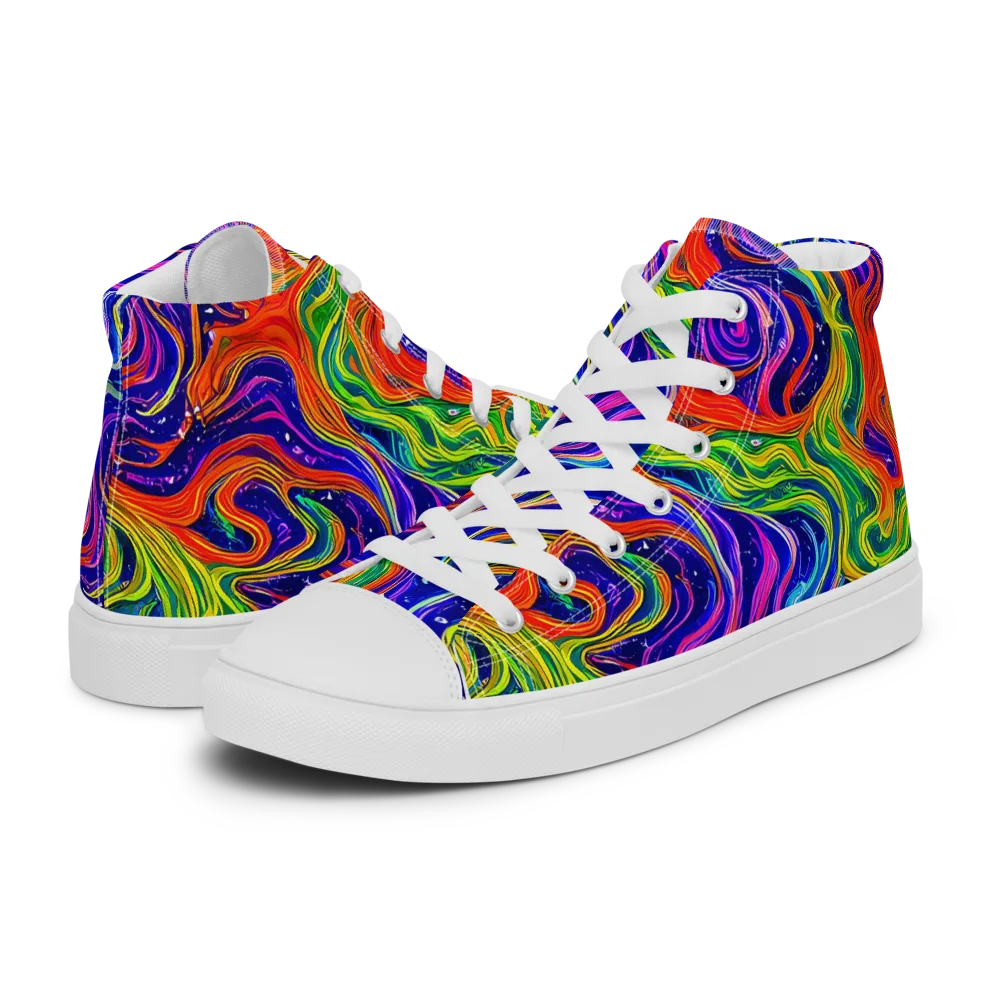 Kaleidoscope Tide on Men's High Top Canvas Shoes — Left