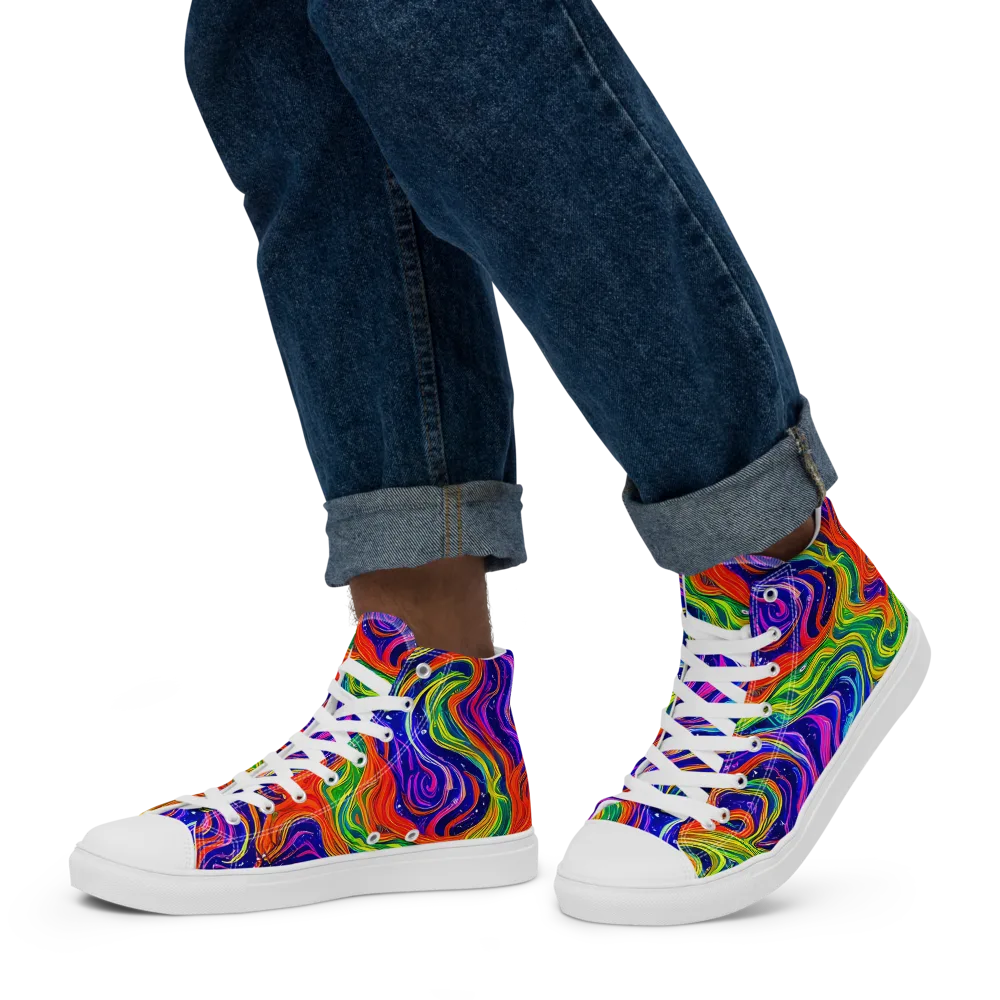 Kaleidoscope Tide on Men's High Top Canvas Shoes — Left