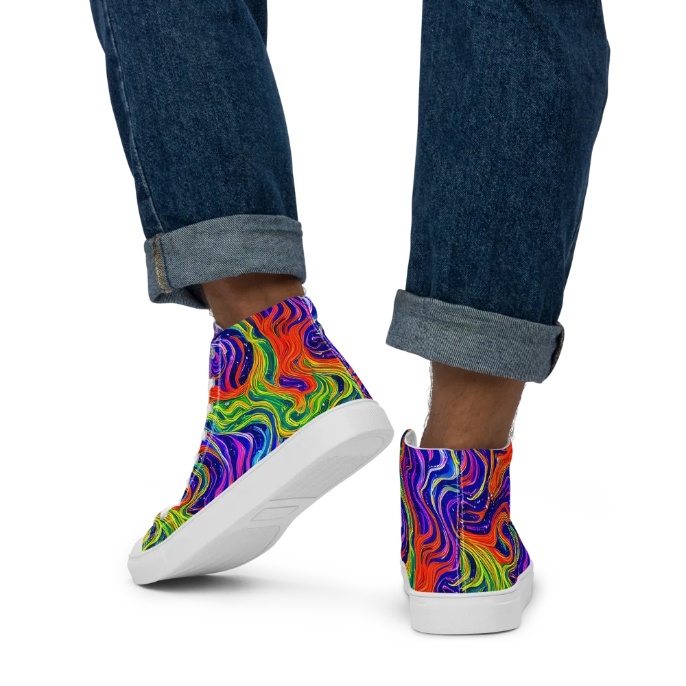 Kaleidoscope Tide on Men's High Top Canvas Shoes — Back
