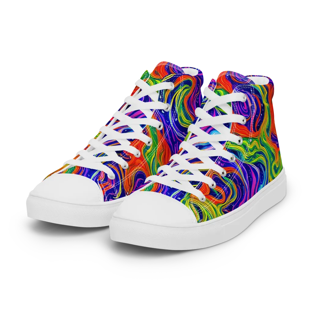 Kaleidoscope Tide on Women's High Top Canvas Shoes — Left Front