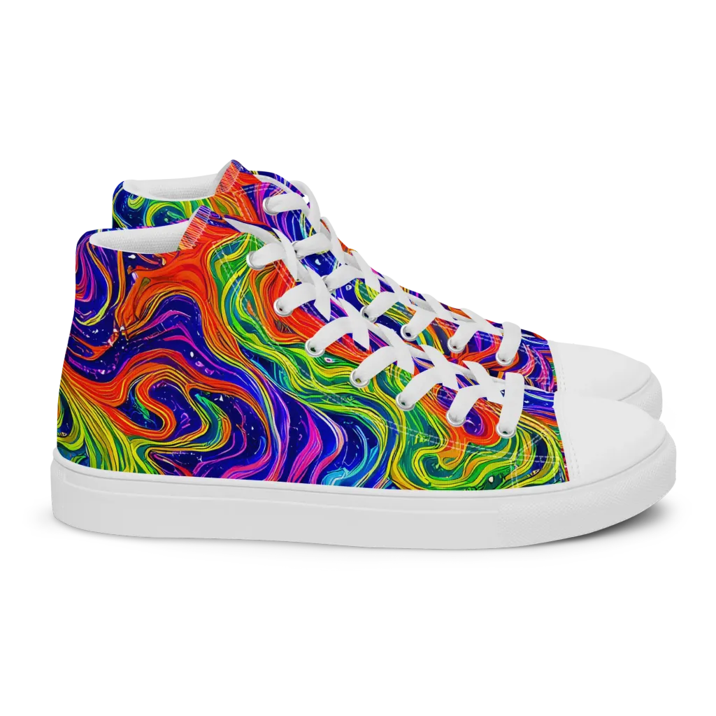 Kaleidoscope Tide on Women's High Top Canvas Shoes — Right