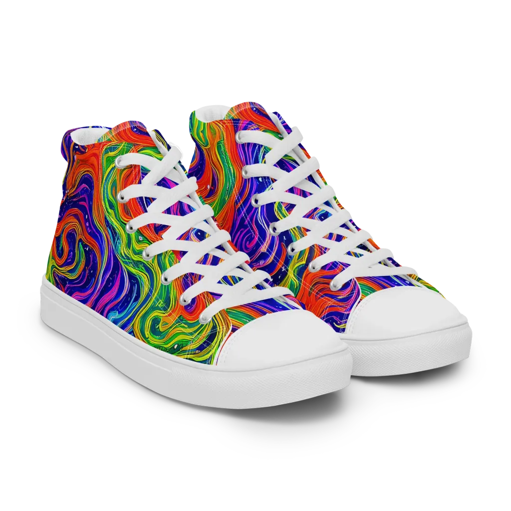Kaleidoscope Tide on Women's High Top Canvas Shoes — Right Front