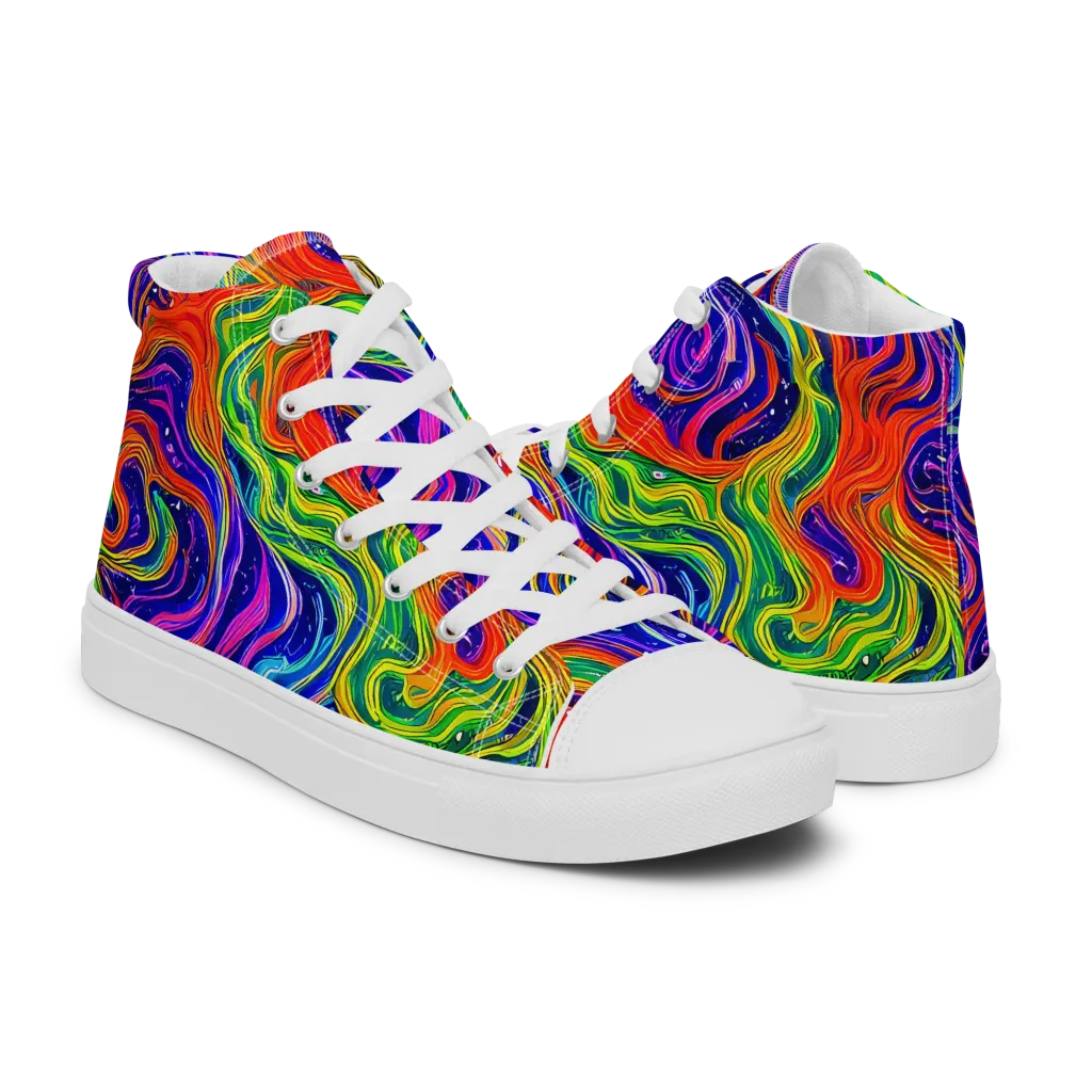 Kaleidoscope Tide on Women's High Top Canvas Shoes — Right