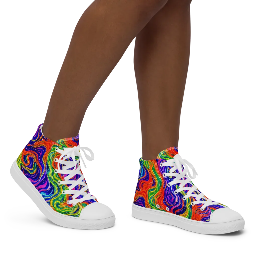 Kaleidoscope Tide on Women's High Top Canvas Shoes — Right