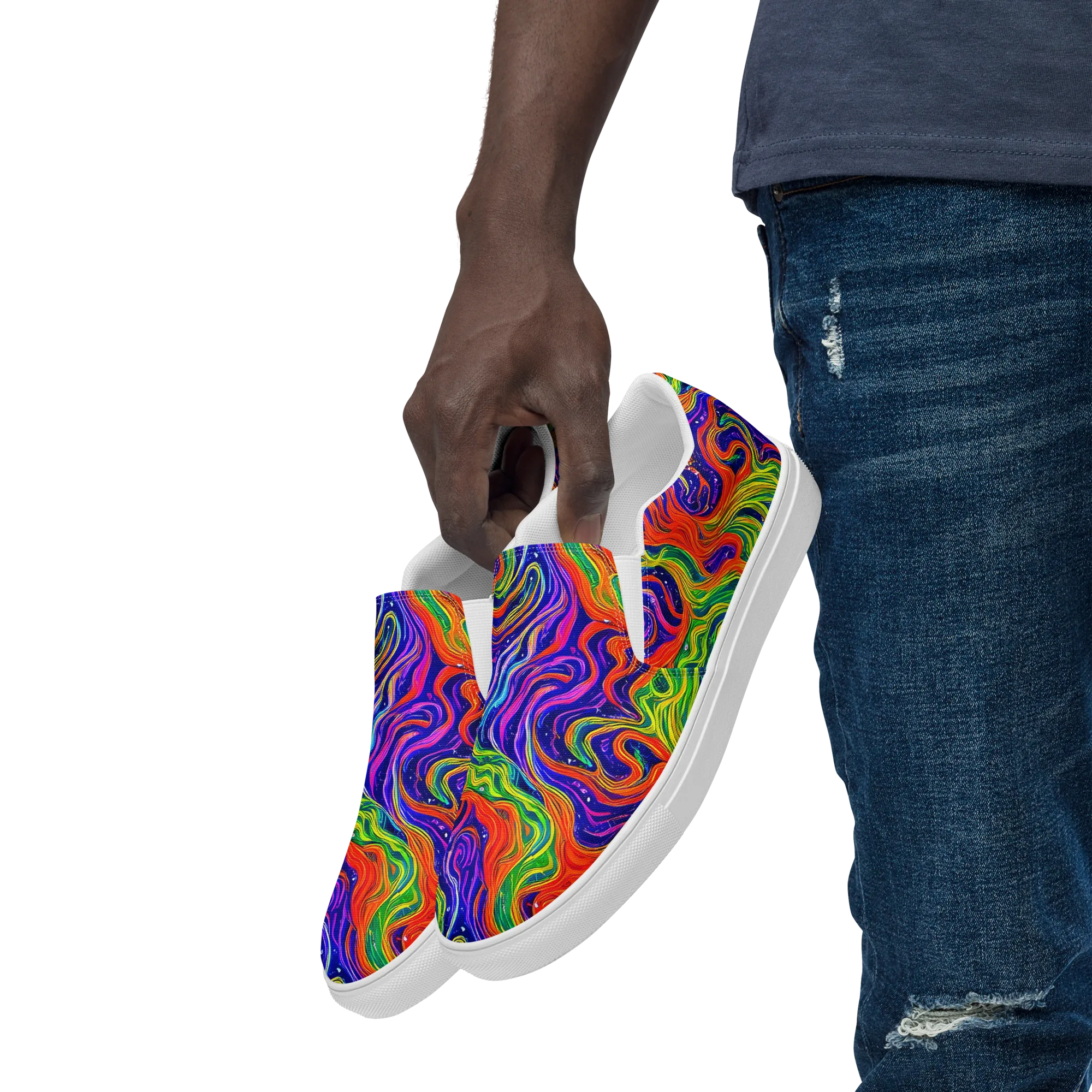 Kaleidoscope Tide on Men's Slip-On Canvas Shoes — Left Front