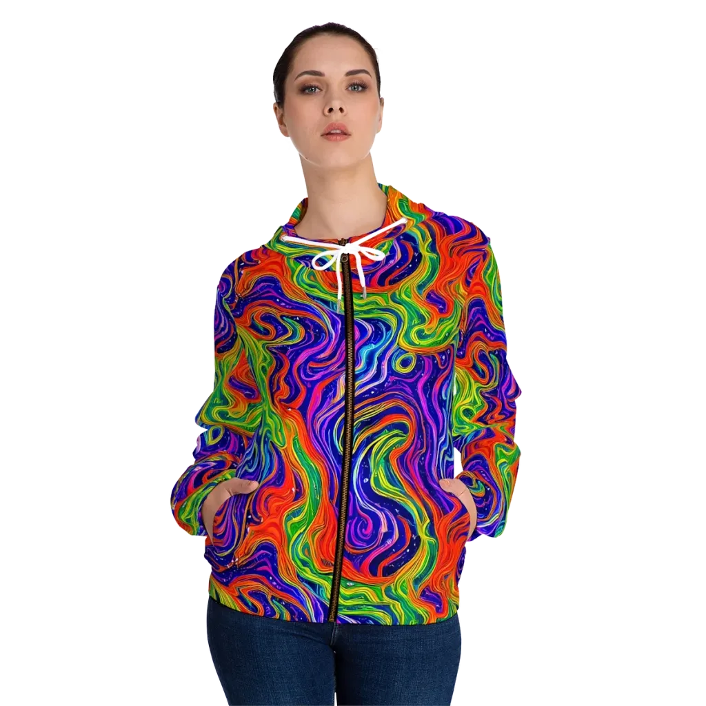 Kaleidoscope Tide on Women's Full-Zip Hoodie — Front On Person