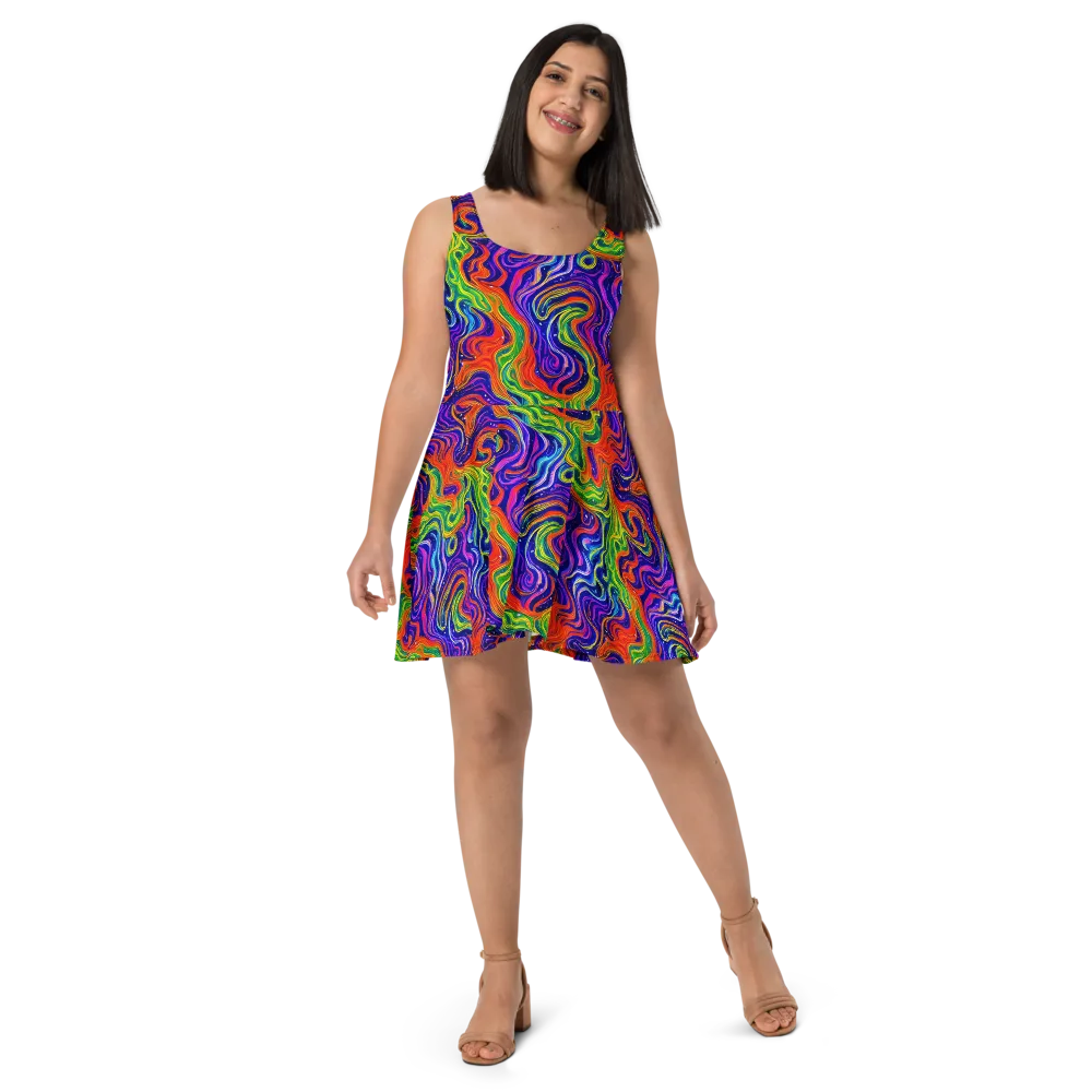 Kaleidoscope Tide on Skater Dress — Front