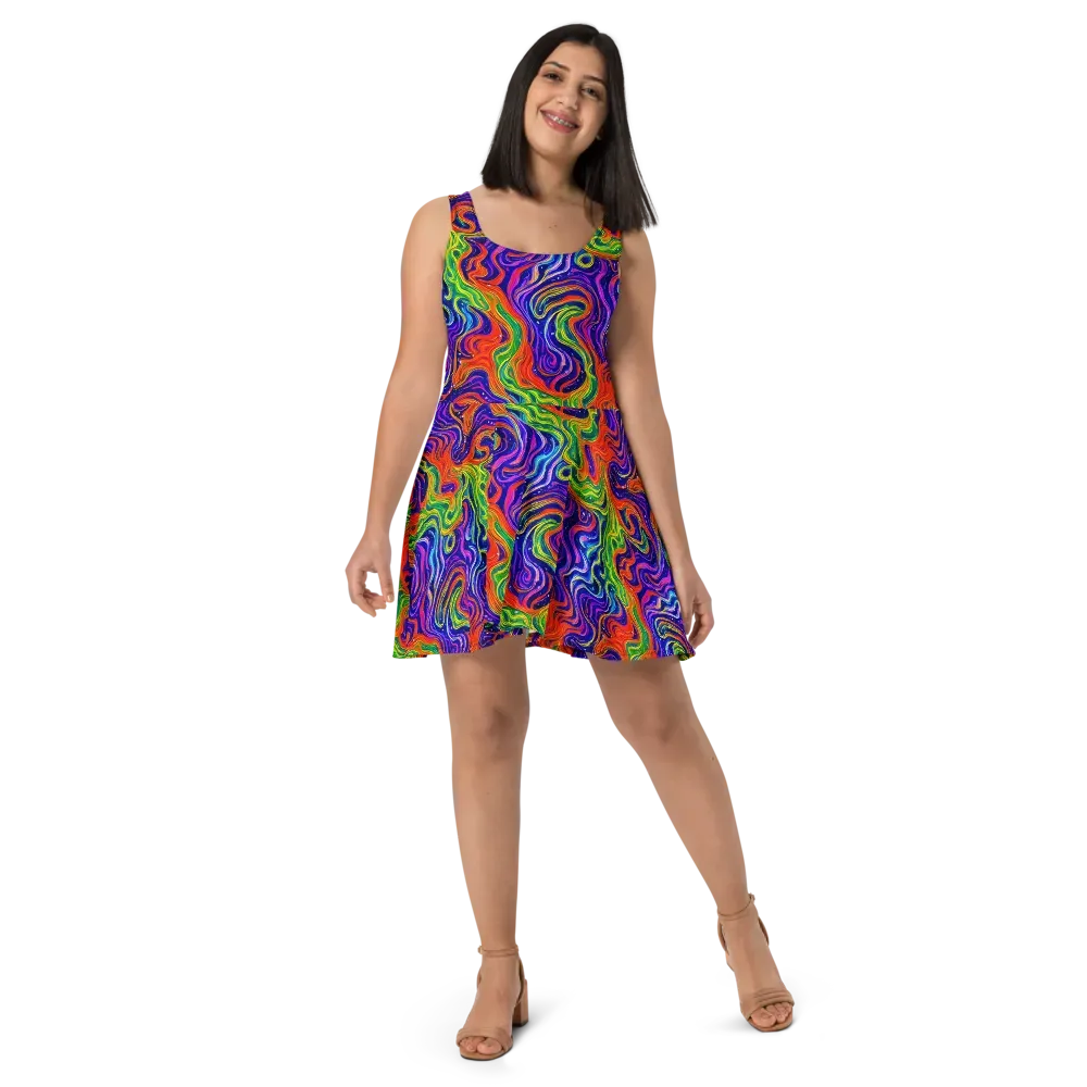 Kaleidoscope Tide on Skater Dress — Front