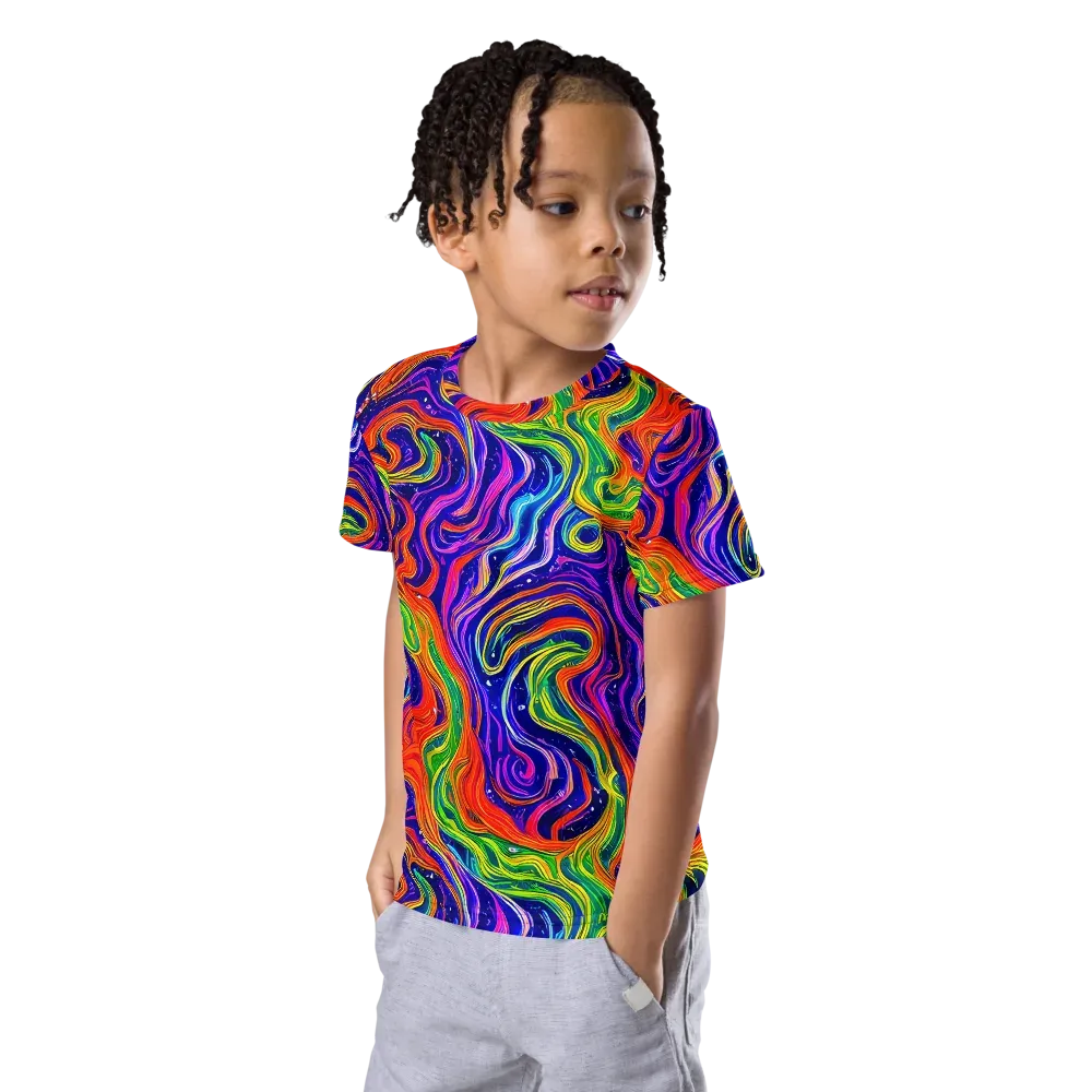 Kaleidoscope Tide on Kids Crew Neck T-Shirt — Left Front