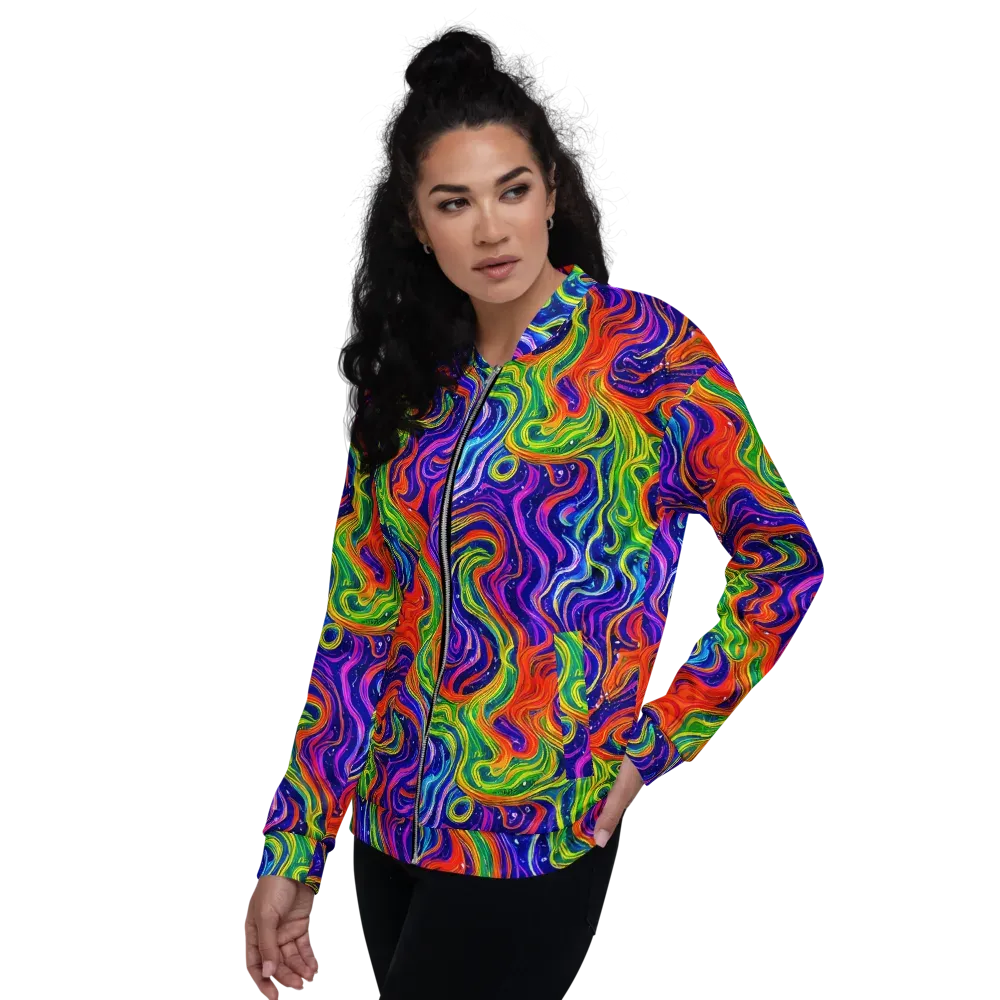 Kaleidoscope Tide on Bomber Jacket — Left