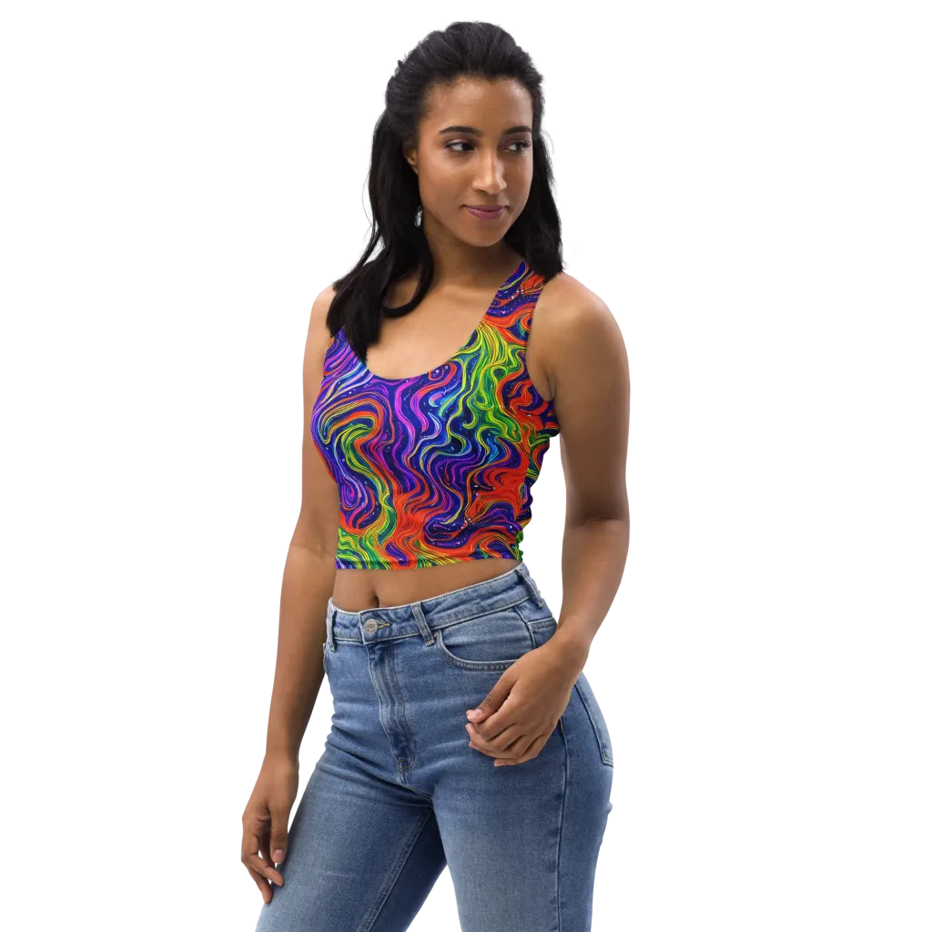 Kaleidoscope Tide on Crop Top — Left Front