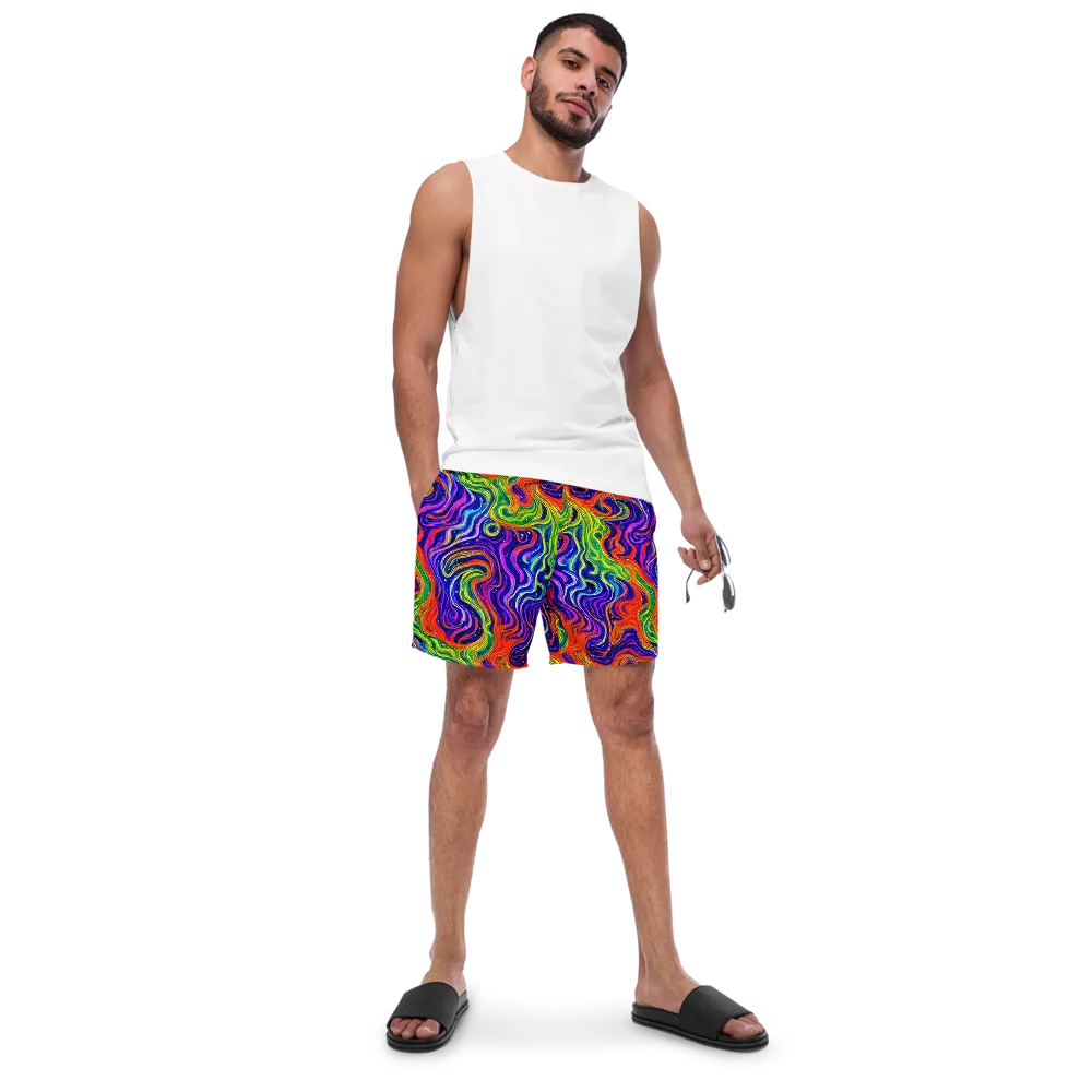 Kaleidoscope Tide on Swim Trunks — Front