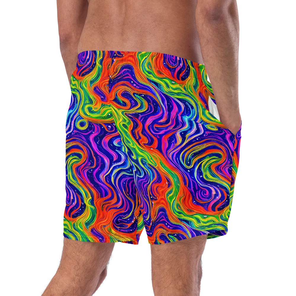 Kaleidoscope Tide on Swim Trunks — Right Back